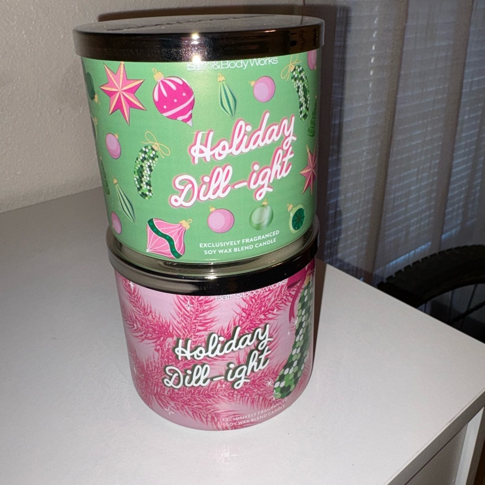 Bath & Body Works Holiday Dill-ight Candle Set - Green and Pink